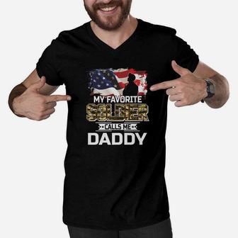 My Favorite Soldier Calls Me Daddy Army Veteran Shirt Men V-Neck Tshirt - Seseable