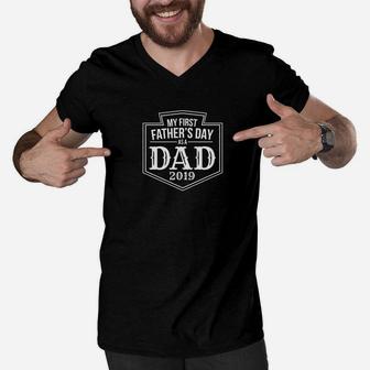 My First Fathers Day As A Dad 2019 New Papa Daddy Gift Premium Men V-Neck Tshirt - Seseable
