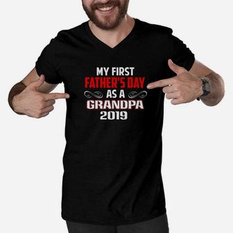 My First Fathers Day As A Grandpa 2019 Fathers Day Gift Premium Men V-Neck Tshirt - Seseable