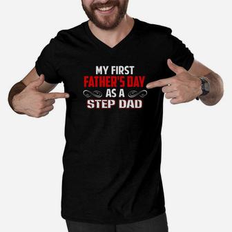 My First Fathers Day As A Step Dad Fathers Day Premium Men V-Neck Tshirt - Seseable