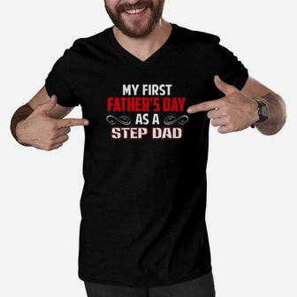 My First Fathers Day As A Step Dad Fathers Day Premium Men V-Neck Tshirt | Seseable CA