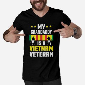 My Grandaddy Is A Vietnam Veteran Proud National Vietnam War Veterans Day Men V-Neck Tshirt - Seseable