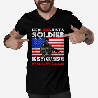My Grandson My Soldier Proud Army Grandad Men V-Neck Tshirt - Seseable