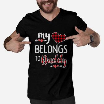 My Heart Belongs To Daddy Heart Valentines Day Gift Men V-Neck Tshirt - Seseable