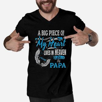 My Papa Lives In Heaven Memorial Day Papa Dad Grandpa Men V-Neck Tshirt - Seseable