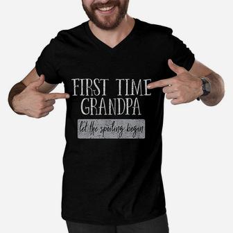New Grandpa First Time Grandfather New Grandkids Men V-Neck Tshirt - Seseable