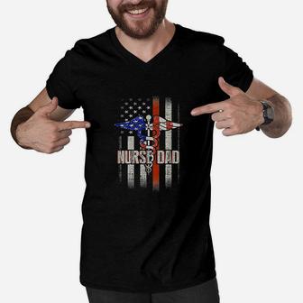 Nurse Dad Proud Patriotic American Healthcare Fathers Gift Men V-Neck Tshirt - Seseable