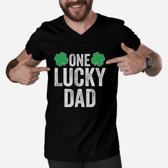 One Lucky Dad Clover Men Father St Patricks Day Dad Men V-Neck Tshirt - Seseable