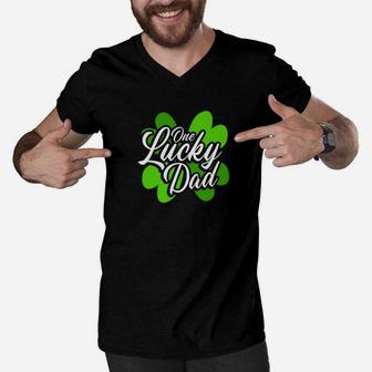 One Lucky Dad Fathers Day Gifts Premium Men V-Neck Tshirt - Seseable