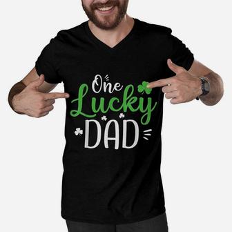 One Lucky Dad St Patricks Day Funny Daddy Gift Men V-Neck Tshirt - Seseable