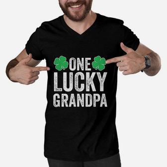 One Lucky Grandpa Clover Men St Patricks Day Grandfather Men V-Neck Tshirt - Seseable