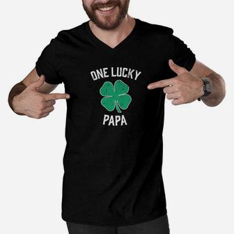 One Lucky Papa Irish Shamrock St Patricks Day Men V-Neck Tshirt - Seseable