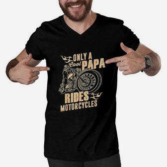 Only Cool Papa Rides Motorcycles Men V-Neck Tshirt - Seseable