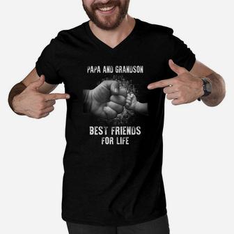 Papa And Grandson Best Friends For Life Men V-Neck Tshirt - Seseable