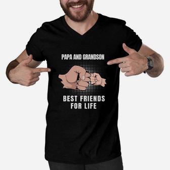 Papa And Grandson Best Friends For Life Shirt Men V-Neck Tshirt - Seseable