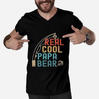 Papa Bear Fishing Reel Cool Papa Bear Men V-Neck Tshirt - Seseable
