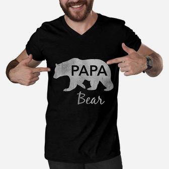 Papa Bear Great Gift For Dad Father Grandpa Men V-Neck Tshirt - Seseable