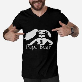Papa Bear Heart Arrt Best Dad Ever Men V-Neck Tshirt - Seseable