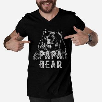 Papa Bear Proud Dad Men V-Neck Tshirt - Seseable