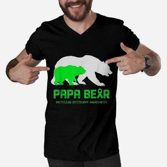 Papa Bear Support Muscular Dystrophy Awareness Men V-Neck Tshirt - Seseable
