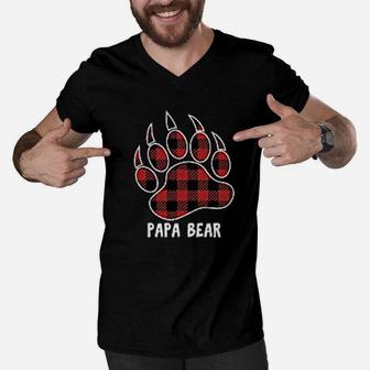 Papa Bear With Buffalo Plaid Claw Men V-Neck Tshirt - Seseable