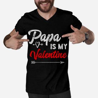 Papa Is My Valentine Cute Valentines Day Granddaughter Men V-Neck Tshirt - Seseable