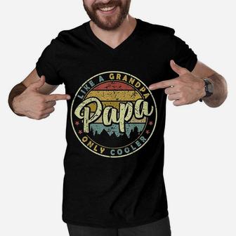 Papa Like A Grandpa Only Cooler Funny Fathers Day Men V-Neck Tshirt - Seseable