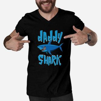 Papa Loves Daddy Shark, best christmas gifts for dad Men V-Neck Tshirt - Seseable