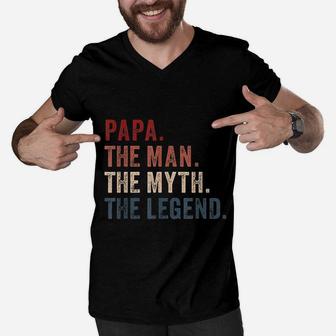 Papa Man Myth Legend For Dad Funny Father Gift Men V-Neck Tshirt - Seseable