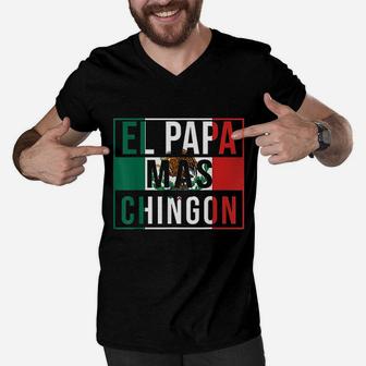 Papa Mas Chingon Funny Best Mexican Dad Men V-Neck Tshirt - Seseable