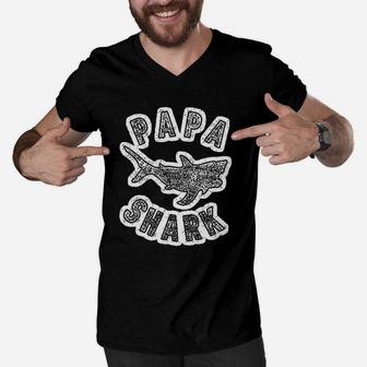 Papa Shark Fathers Day Gift, dad birthday gifts Men V-Neck Tshirt - Seseable