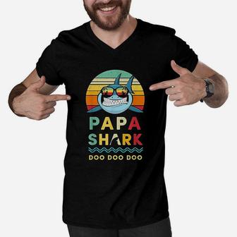 Papa Shark Gift For Papa, best christmas gifts for dad Men V-Neck Tshirt - Seseable