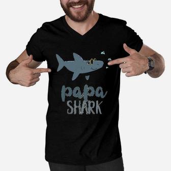 Papa Shark Lovely Gift, dad birthday gifts Men V-Neck Tshirt - Seseable