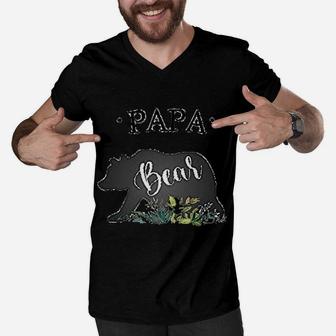 Papa White Bear Silhouette Art Grass Men V-Neck Tshirt - Seseable