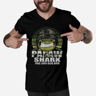 Papaw Shark Doo Doo Army Veteran Father Day 4th Of July Shirt Men V-Neck Tshirt - Seseable
