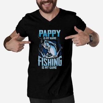 Pappy Is My Name Fishing Is My Game Fathers Day Men V-Neck Tshirt - Seseable