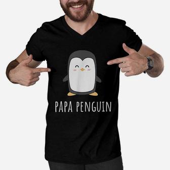 Penguin Papa Men V-Neck Tshirt - Seseable