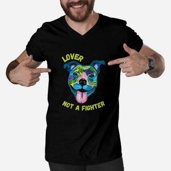 Pitbull Lover Not A Fighter Art Dog Mom Dad Men V-Neck Tshirt - Seseable