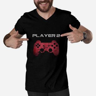 Player 1 Player 2 Gamer Gaming Matching Dad Son Couple Gift Men V-Neck Tshirt - Seseable