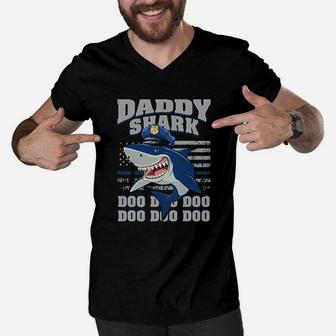 Police Daddy Shark, best christmas gifts for dad Men V-Neck Tshirt - Seseable