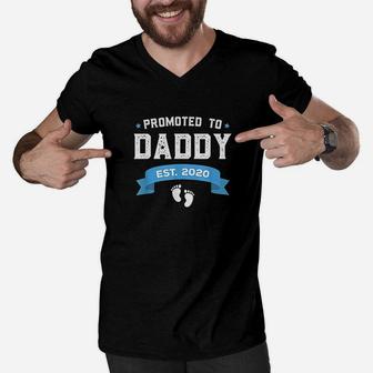 Promoted To Daddy Est 2020 New Dad Gift First Daddy Men V-Neck Tshirt - Seseable