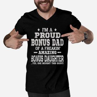 Proud Bonus Dad Fathers Day From Daughter Men V-Neck Tshirt - Seseable