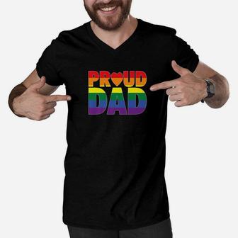 Proud Dad Lgbt Parent Gay Pride Fathers Day Men V-Neck Tshirt - Seseable