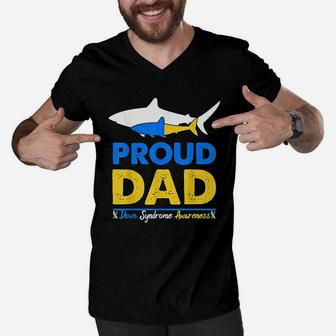 Proud Dad Papa World Down Syndrome Awareness Day Shark Men V-Neck Tshirt - Seseable