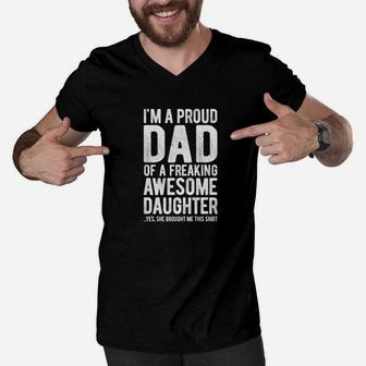Proud Dad Shirt Fathers Day Gift From A Daughter To Dad Premium Men V-Neck Tshirt - Seseable