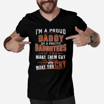 Proud Daddy Of 2 Pretty Daughters Men V-Neck Tshirt - Seseable