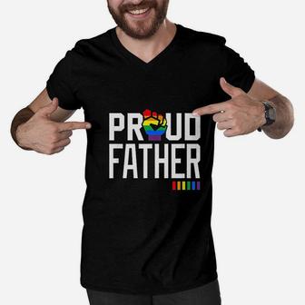 Proud Father Gay Pride Month Lgbtq Men V-Neck Tshirt - Seseable