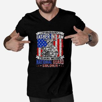 Proud Father Of National Guard Soldier Army Dad Men V-Neck Tshirt - Seseable