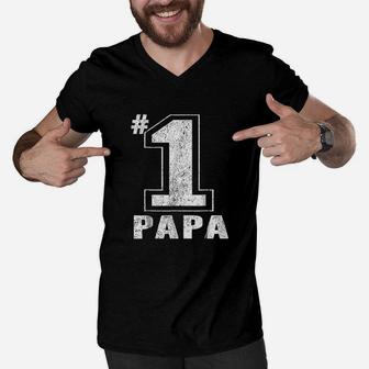 Proud Number One Papa Fathers Day Gift Men Dad Grandpa Men V-Neck Tshirt - Seseable