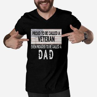 Proud To Be A Veteran And Dad Fathers Day Gift Men V-Neck Tshirt - Seseable